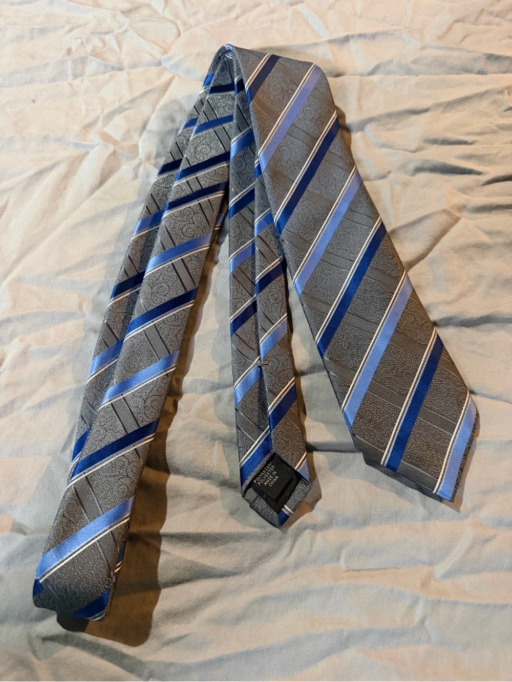 Geoffrey Beene Gray Tie with Blue Diagonal Stripes